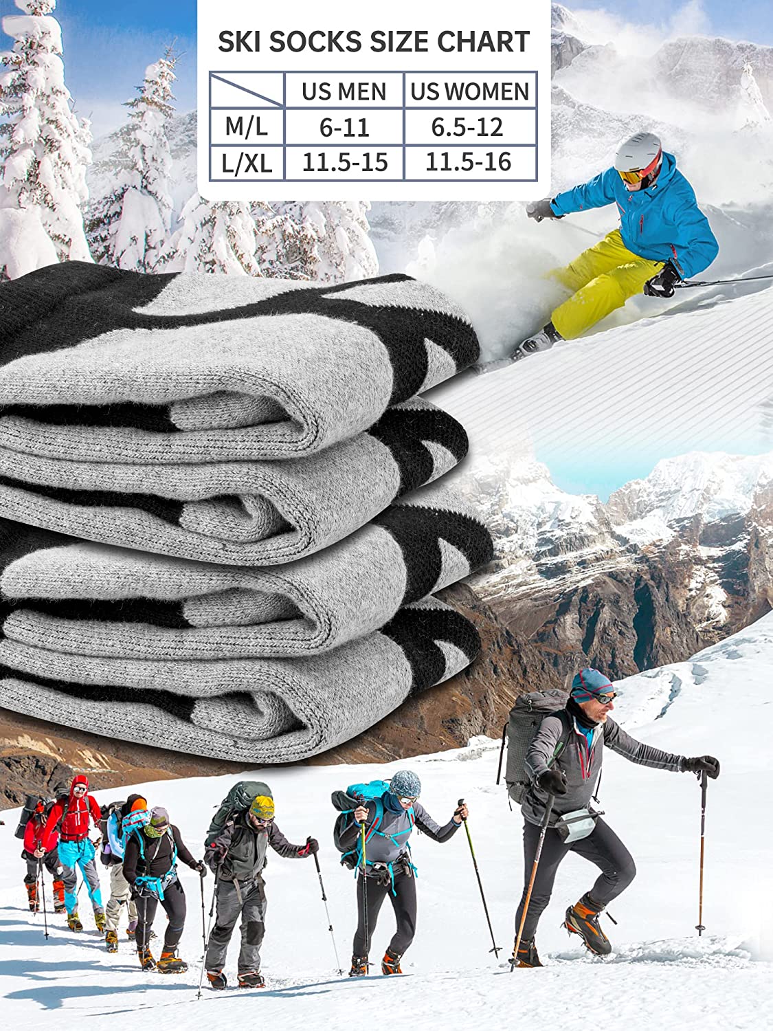 Kayzadd Ski Socks for Men 2-Pack for Skiing, Snowboarding, Outdoor Sports Performance Socks… - Image 4